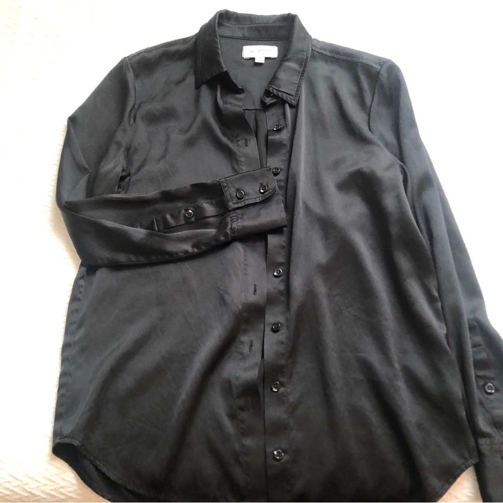 Gorgeous Silk Blouse Top AG Adriano Goldschmied Black satin sz XS- Perfect!